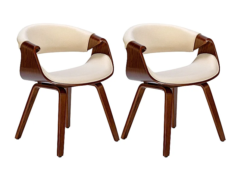 Lot de 2  chaise salle à manger - Tissu - Noyer / Crème - Foley