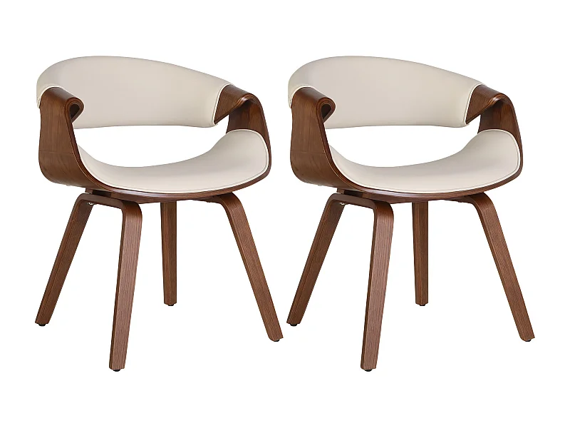 Lot de 2  chaise salle à manger - Similicuir - Chêne / Crèmes - Foley