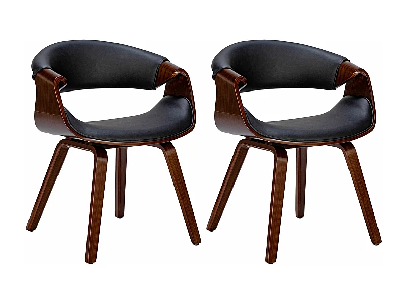 Lot de 2  chaise salle à manger - Similicuir & Bois - Noyer / Noir - Foley