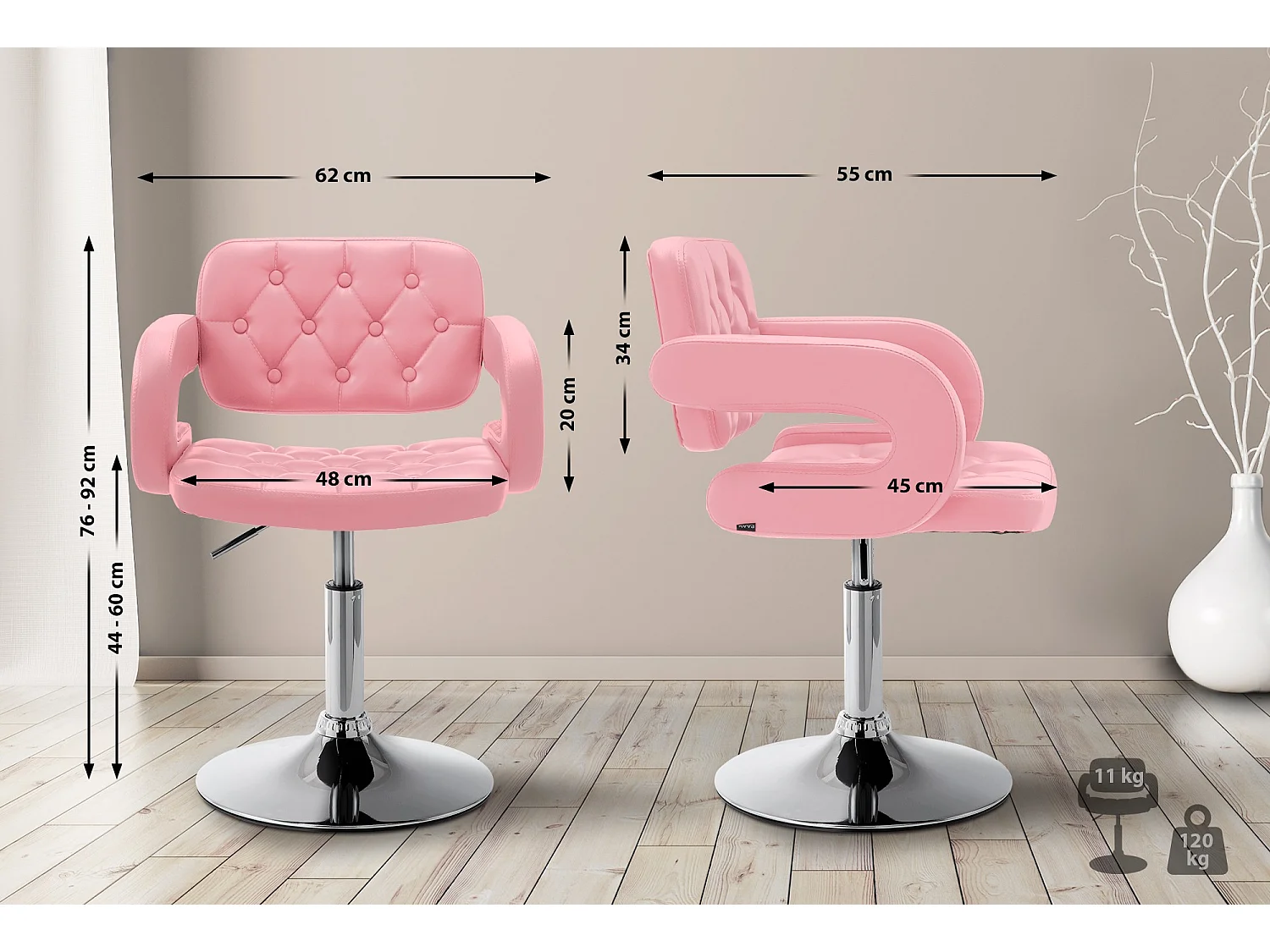 Chaise longue - Similicuir & Antique clair - Rose - Dublin