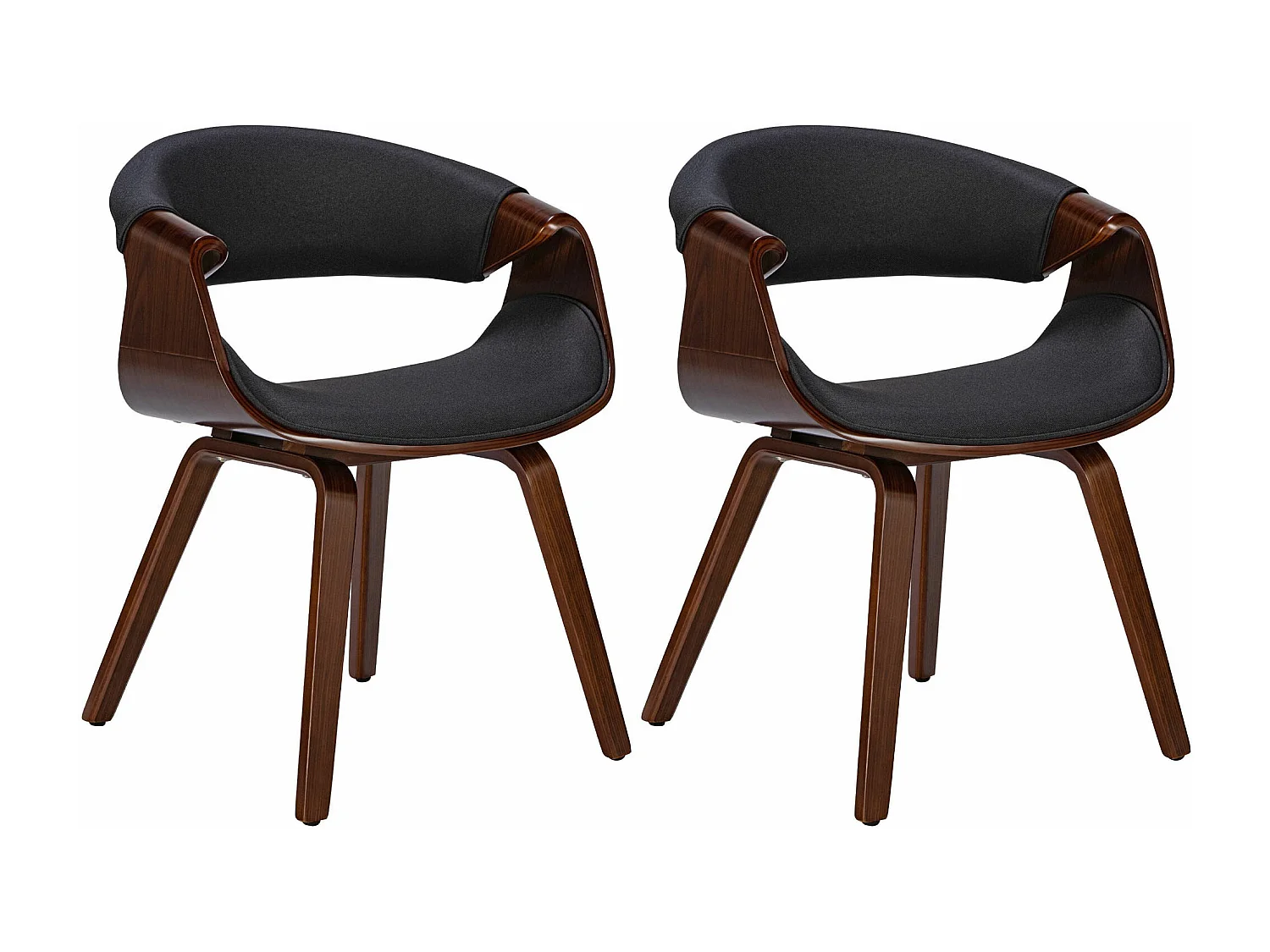 Lot de 2  chaise salle à manger - Tissu - Noyer / Noir - Foley