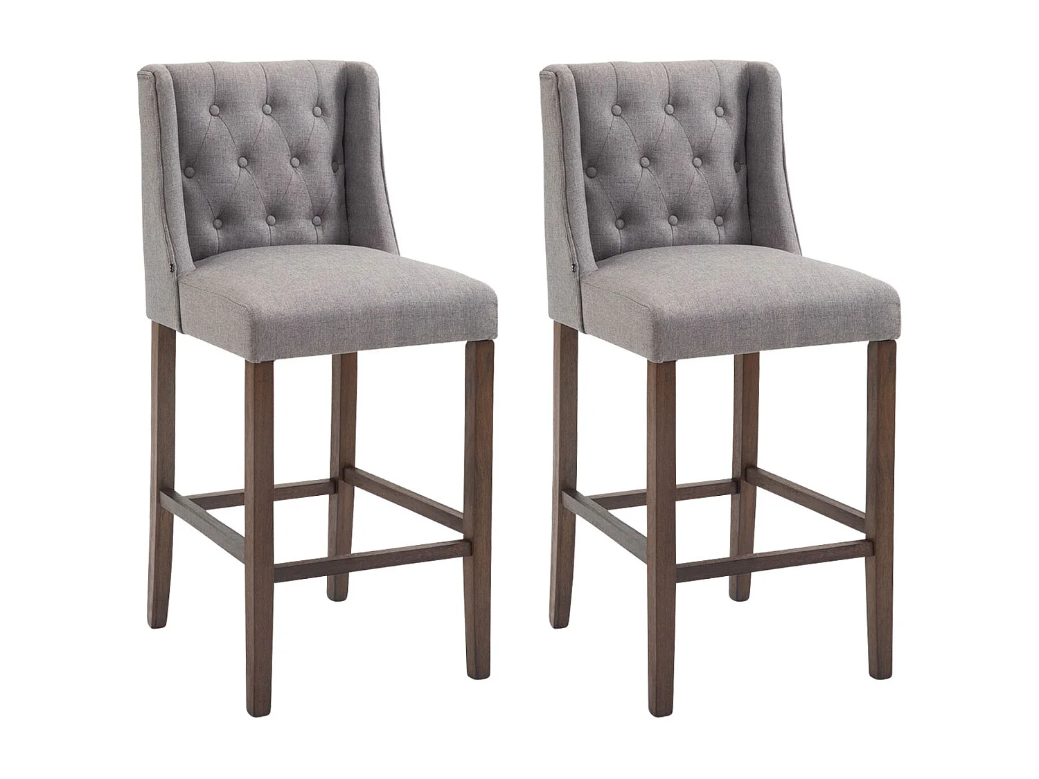 Lot de 2  Tabouret de bar - Tissu & Bois - Gris clair - Cassandra