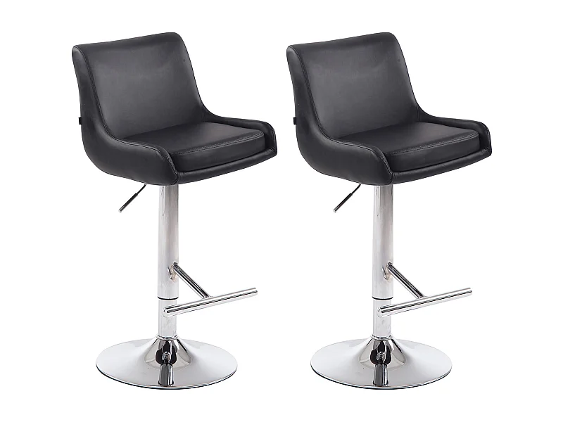 Lot de 2  Tabouret de bar - Similicuir & Métal - Noir - Club