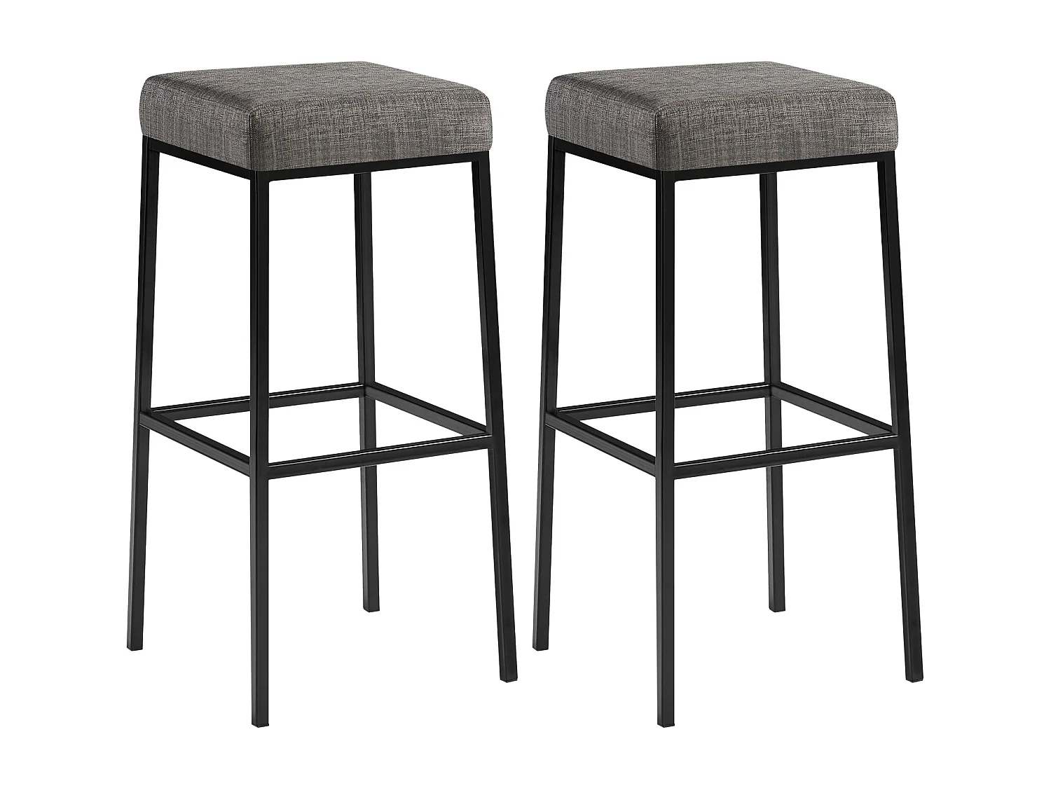 Lot de 2  Tabouret de bar - Tissu & Noir - Gris - Montreal 85