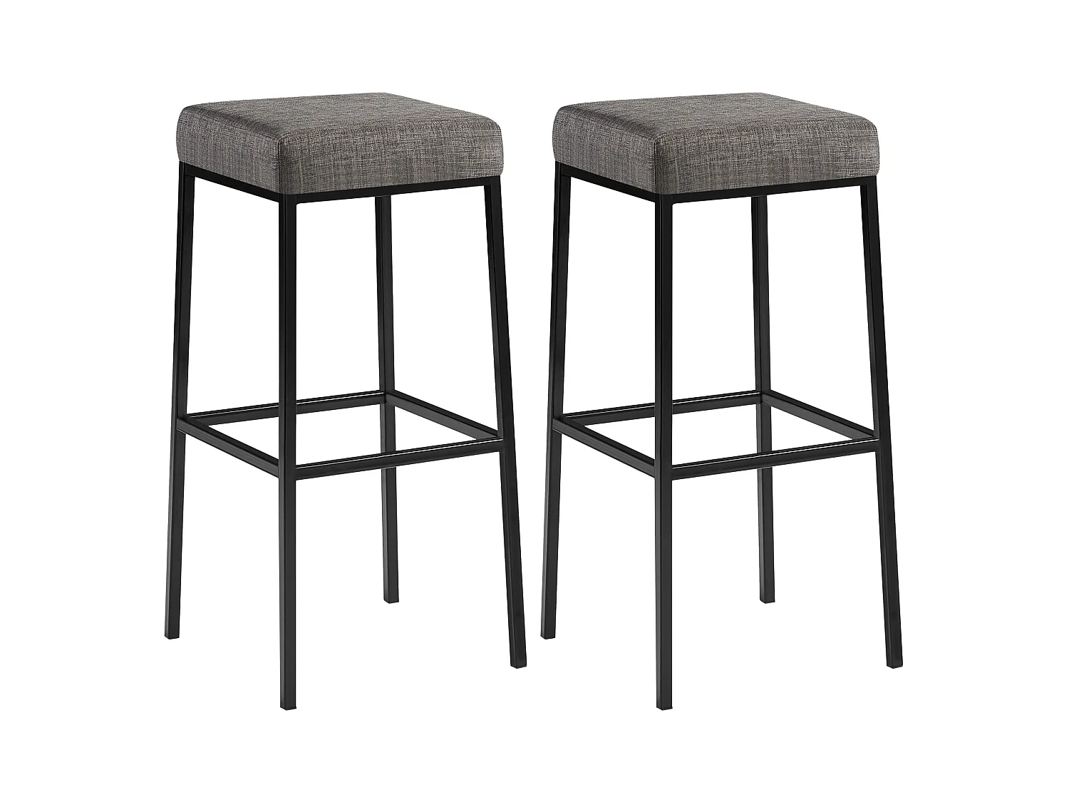 Lot de 2  Tabouret de bar - Tissu & Noir - Gris - Montreal 85