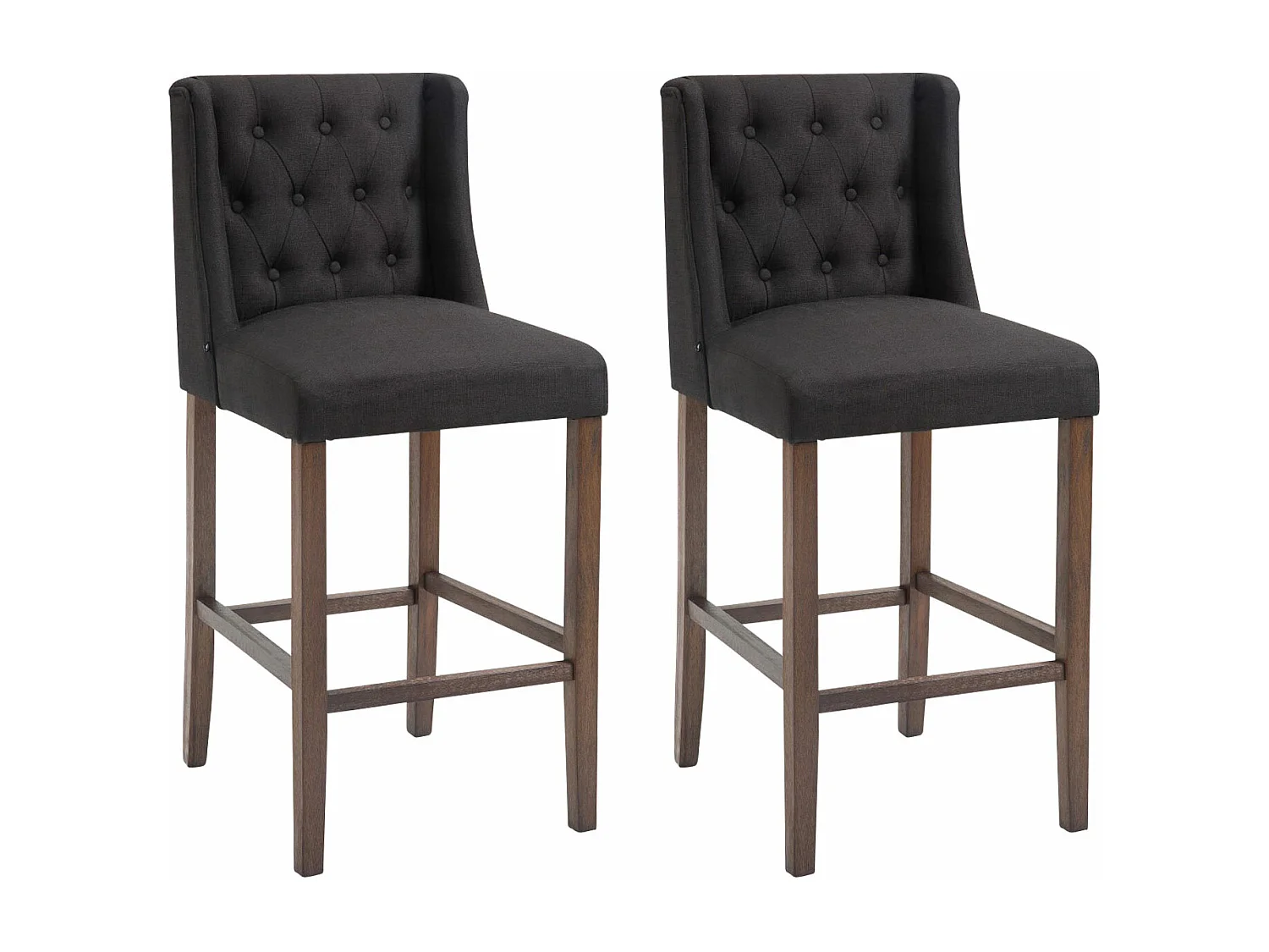 Lot de 2  Tabouret de bar - Tissu & Bois - Noir - Cassandra