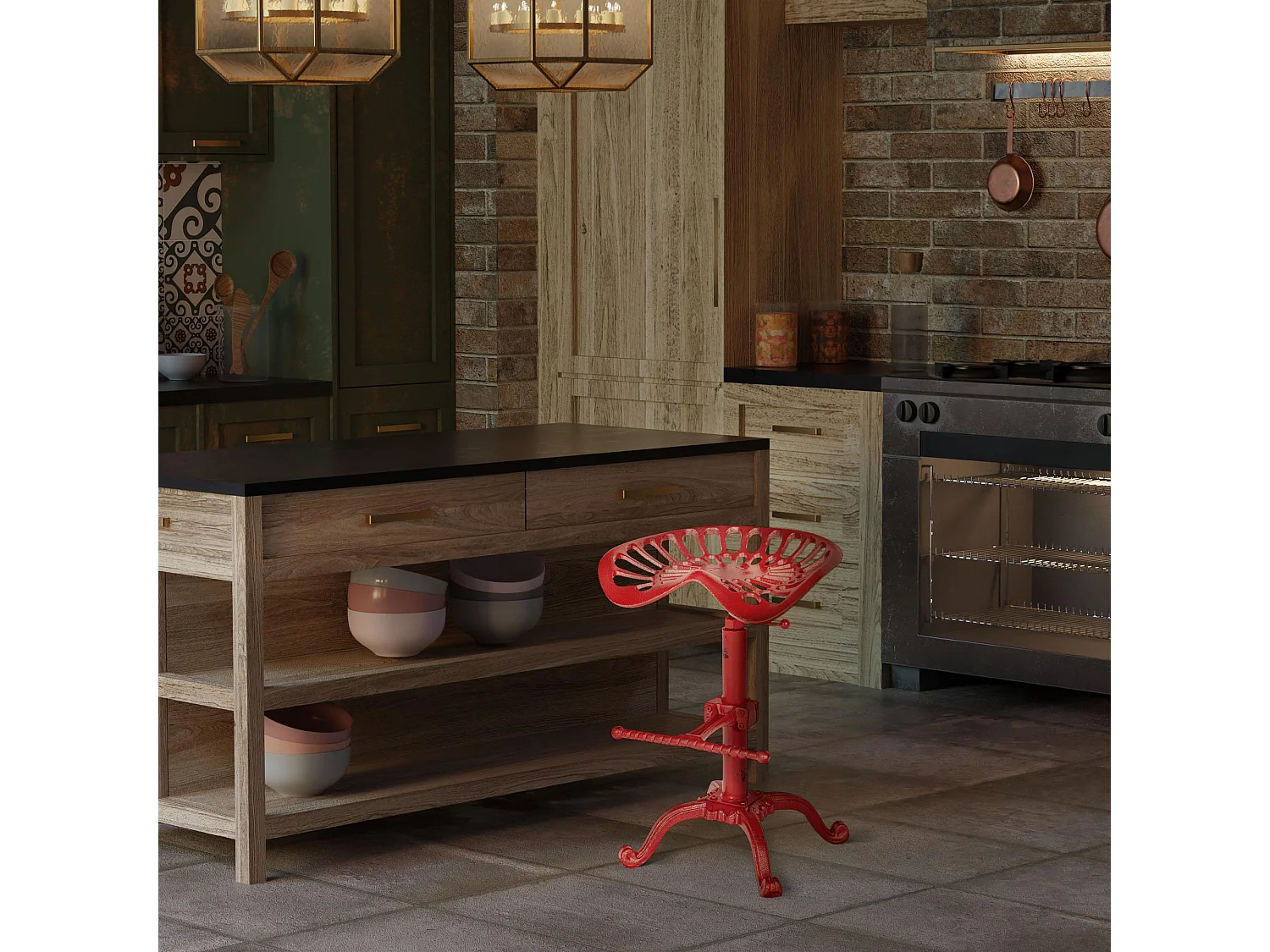 Tabouret de bar - Métal & Noir - Rouge - Butch