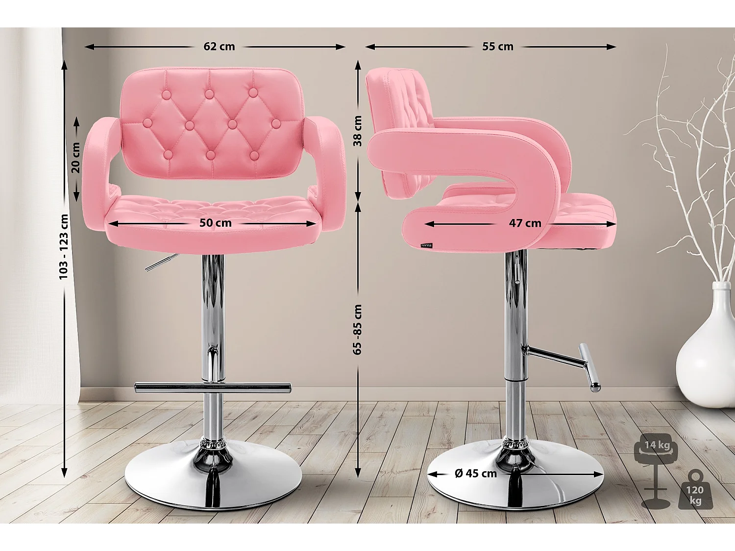 Tabouret de bar - Similicuir & Métal - Rose - Dublin