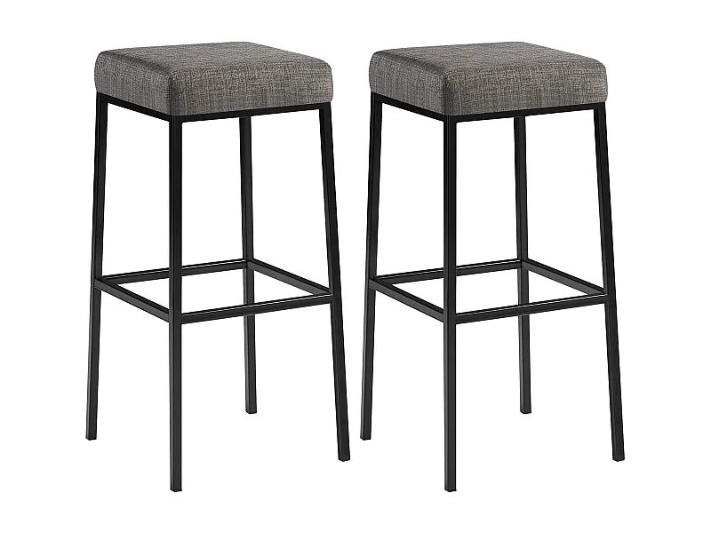 Lot de 2  Tabouret de bar - Tissu & Noir - Gris - Montreal 80