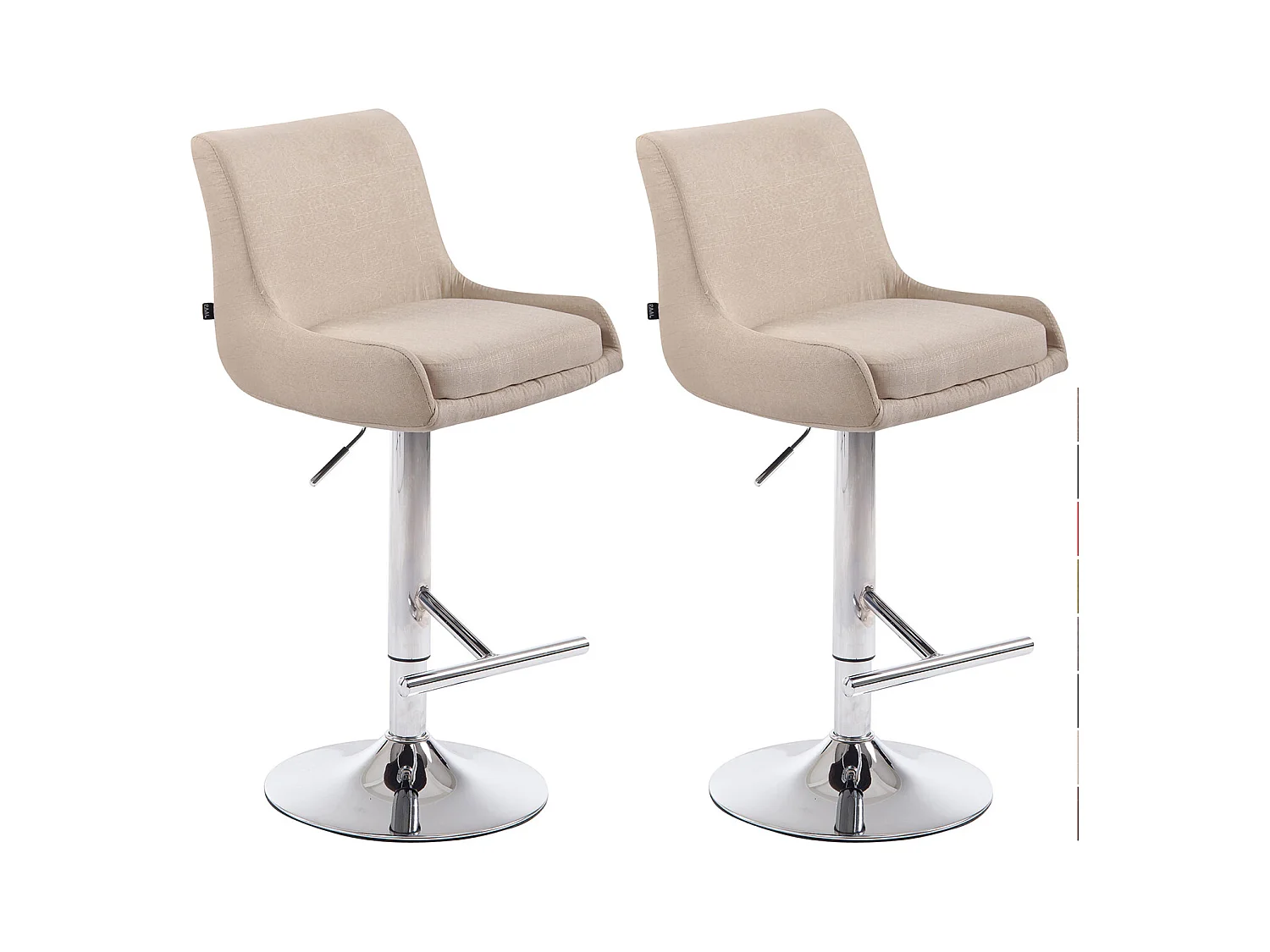 Lot de 2  Tabouret de bar - Tissu & Métal - Crème - Club