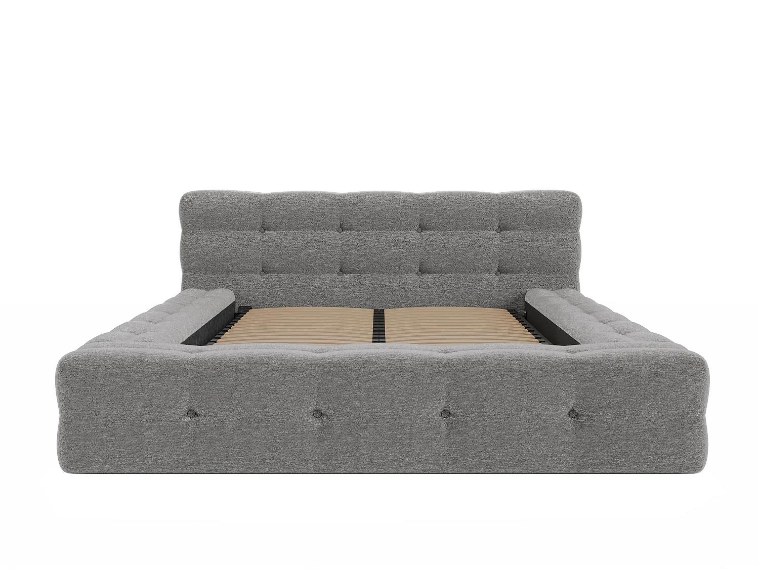 Polsterbett + Lattenrost + Matratze - 140 x 190 cm - Bouclé-Stoff - Hellgrau - LERUCO von Pascal Morabito