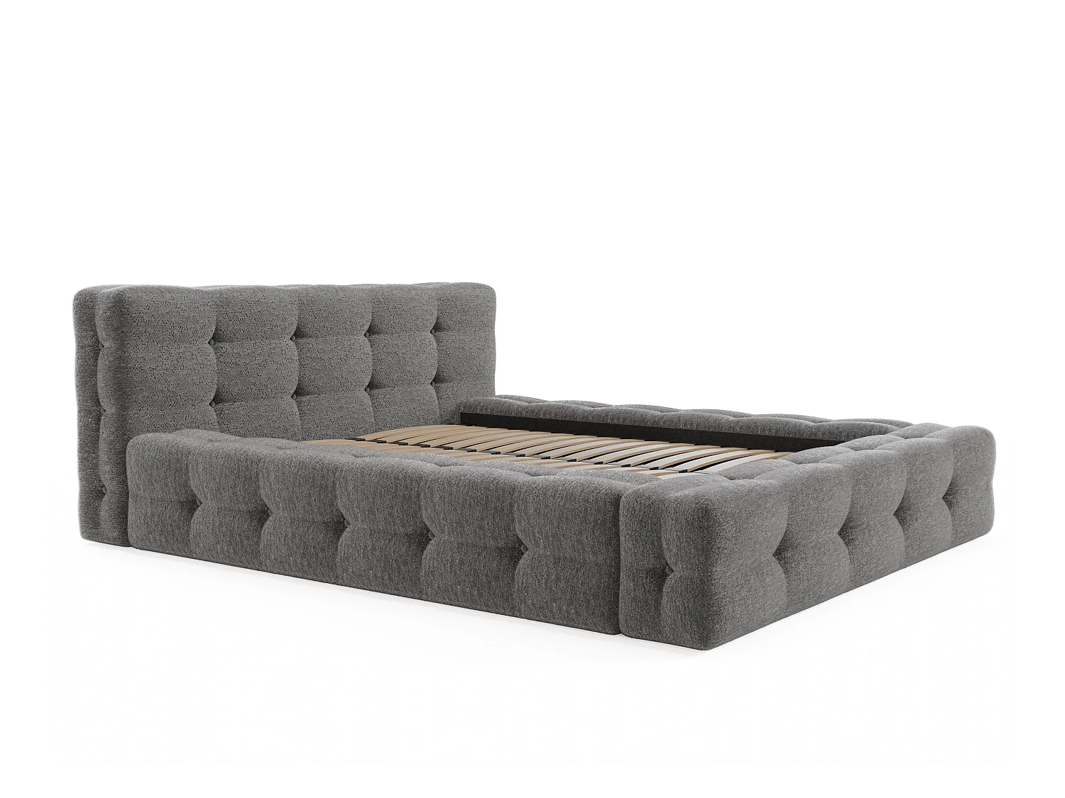 Letto trapuntanto 160 x 200 cm Tessuto bouclette Antracite+Rete a doghe+Materasso - LERUCO di PASCAL MORABITO