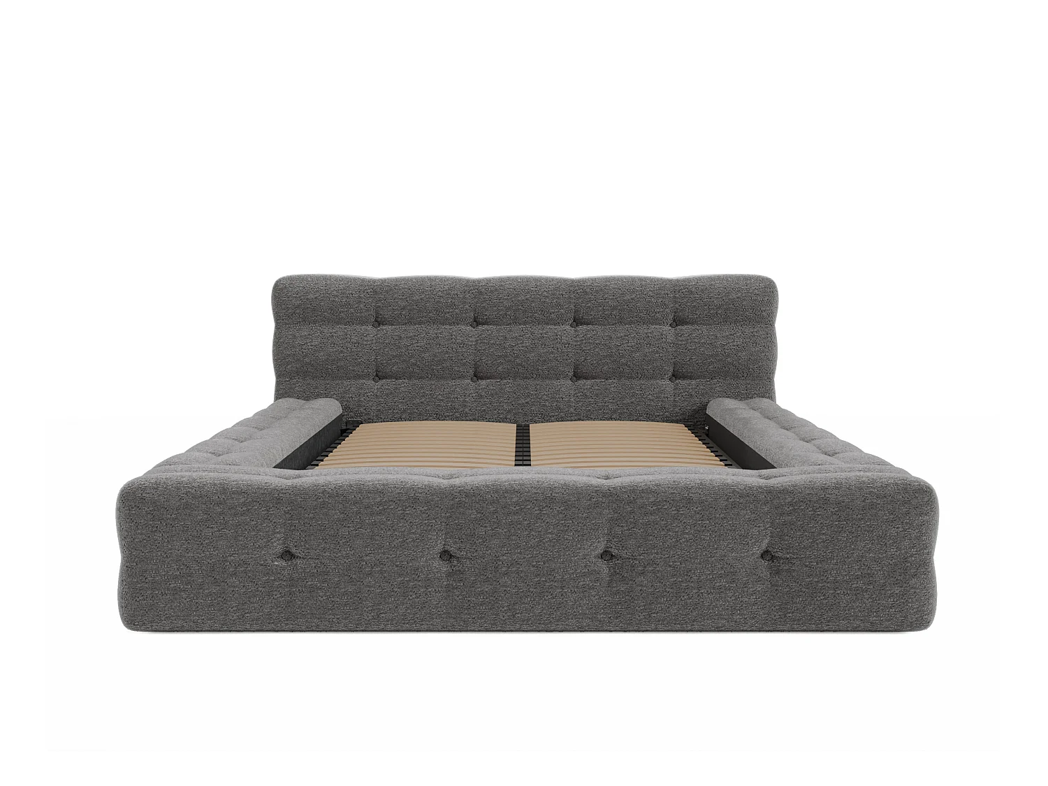 Letto trapuntanto 160 x 200 cm Tessuto bouclette Antracite+Rete a doghe+Materasso - LERUCO di PASCAL MORABITO