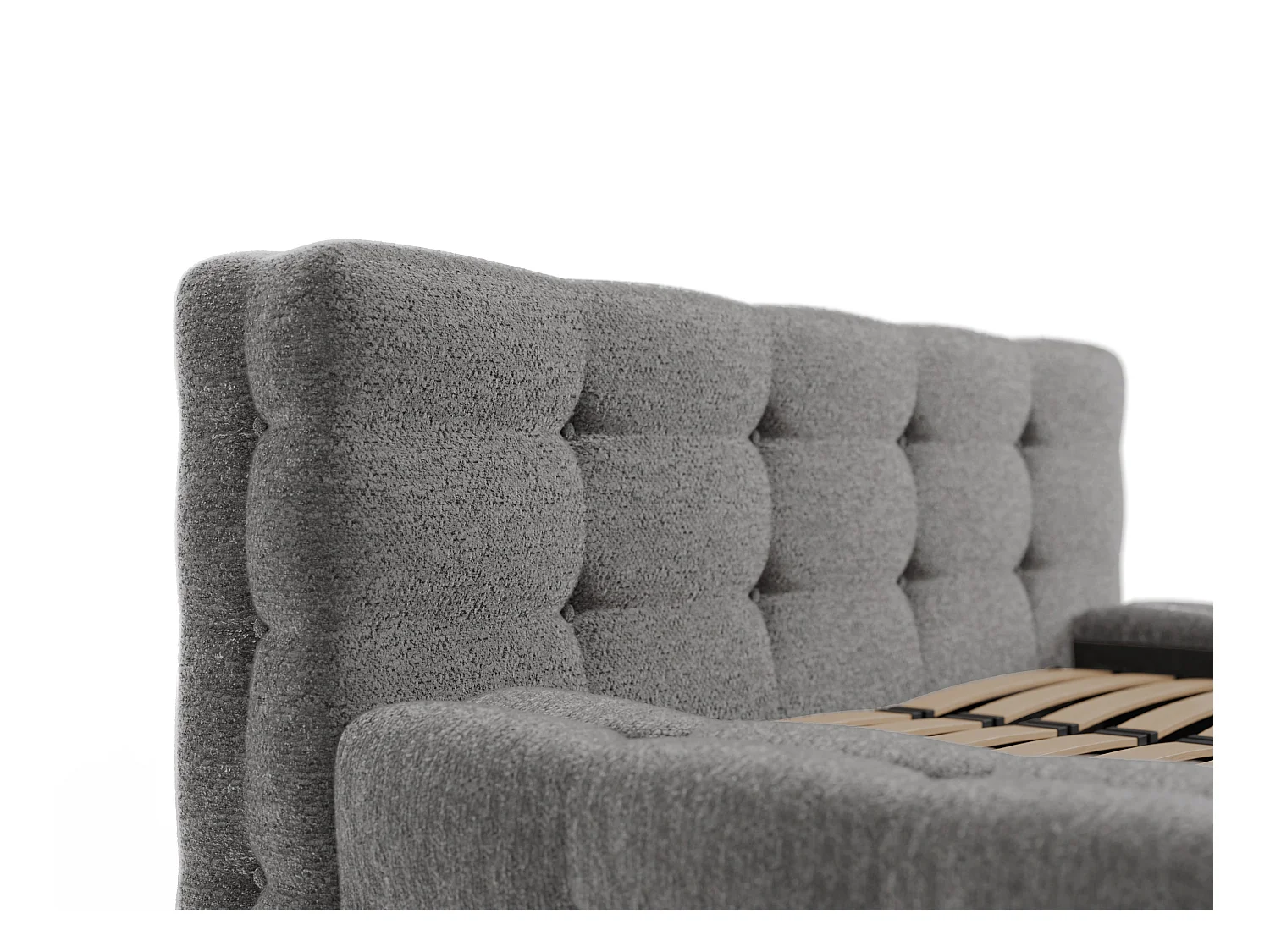 Letto trapuntanto 160 x 200 cm Tessuto bouclette Antracite+Rete a doghe+Materasso - LERUCO di PASCAL MORABITO