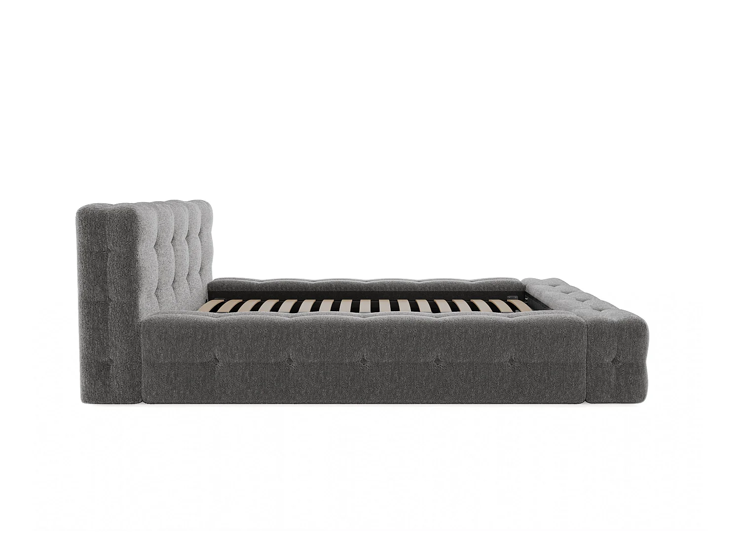 Lit capitonné 180 x 200 cm - Tissu bouclette - Gris anthracite + Sommier + Matelas - LERUCO de Pascal Morabito