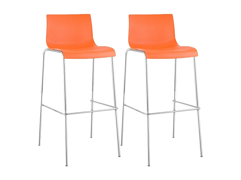 Lot de 2  Tabouret de bar - Plastique & Chrome - Orange - Hover