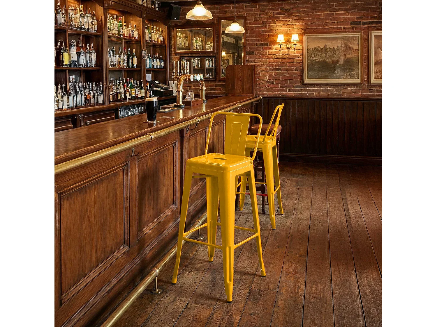 Lot de 4  Tabouret de bar - Métal & Nature - Jaune - Mason