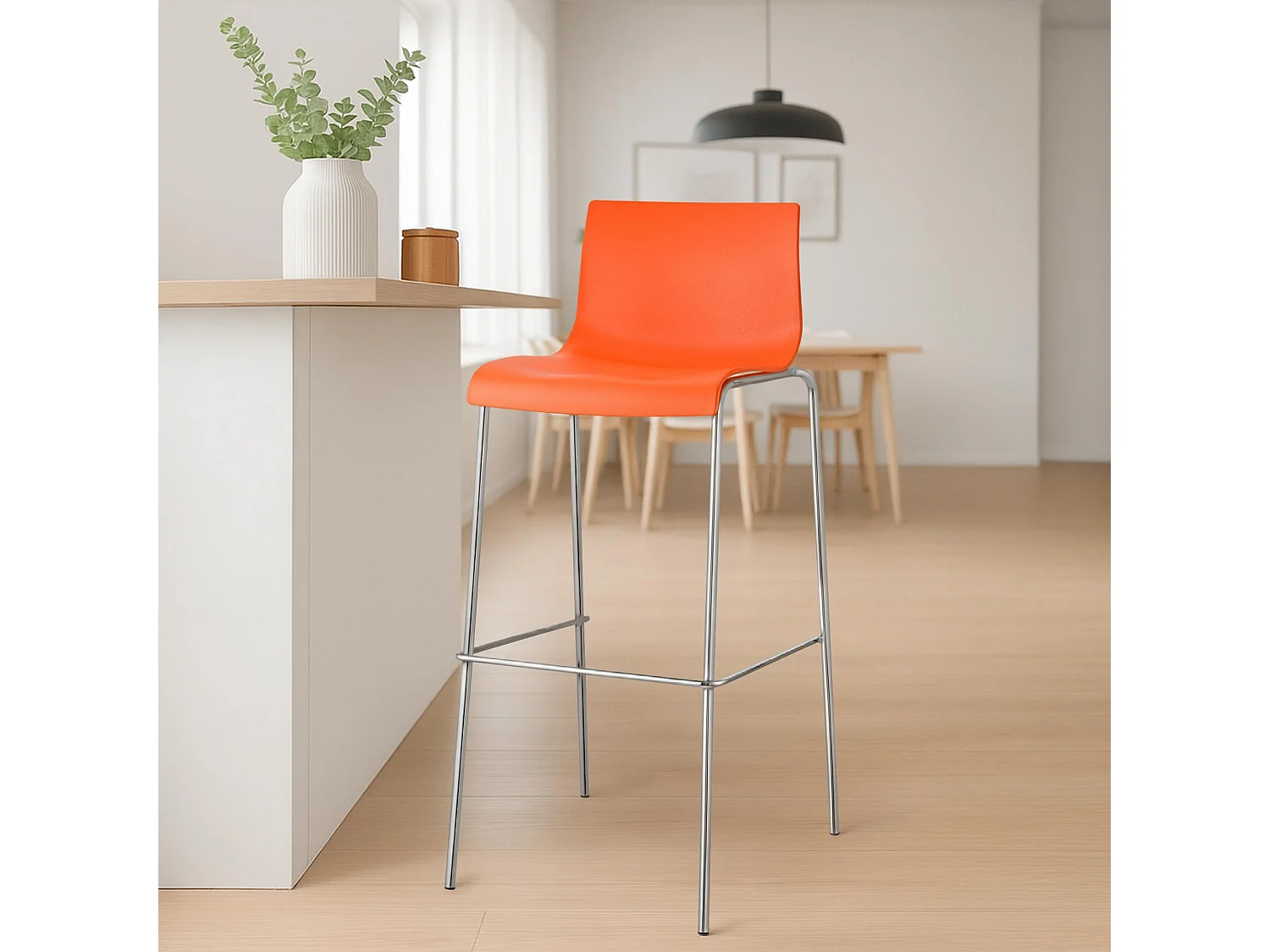 Tabouret de bar - Plastique & Chrome - Orange - Hoover