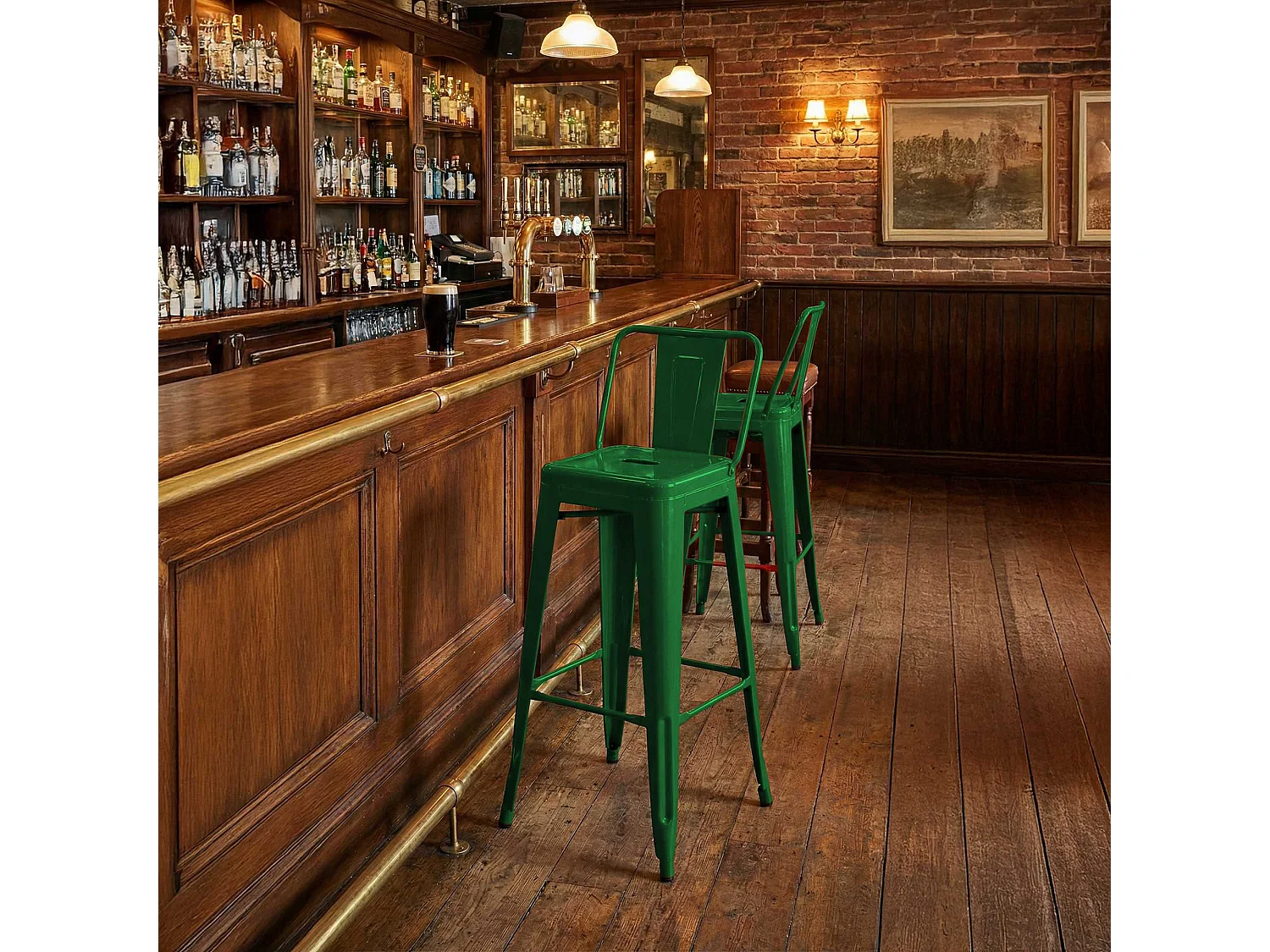 Lot de 4  Tabouret de bar - Métal & Nature - Vert - Mason