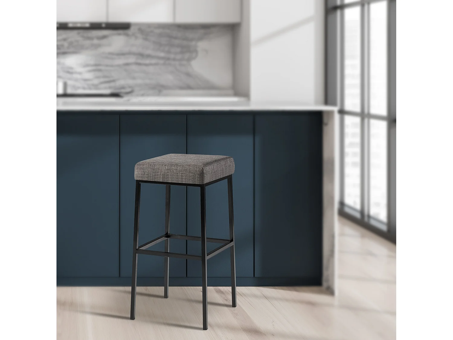 Tabouret de bar - Tissu & Noir - Gris - Montreal 80