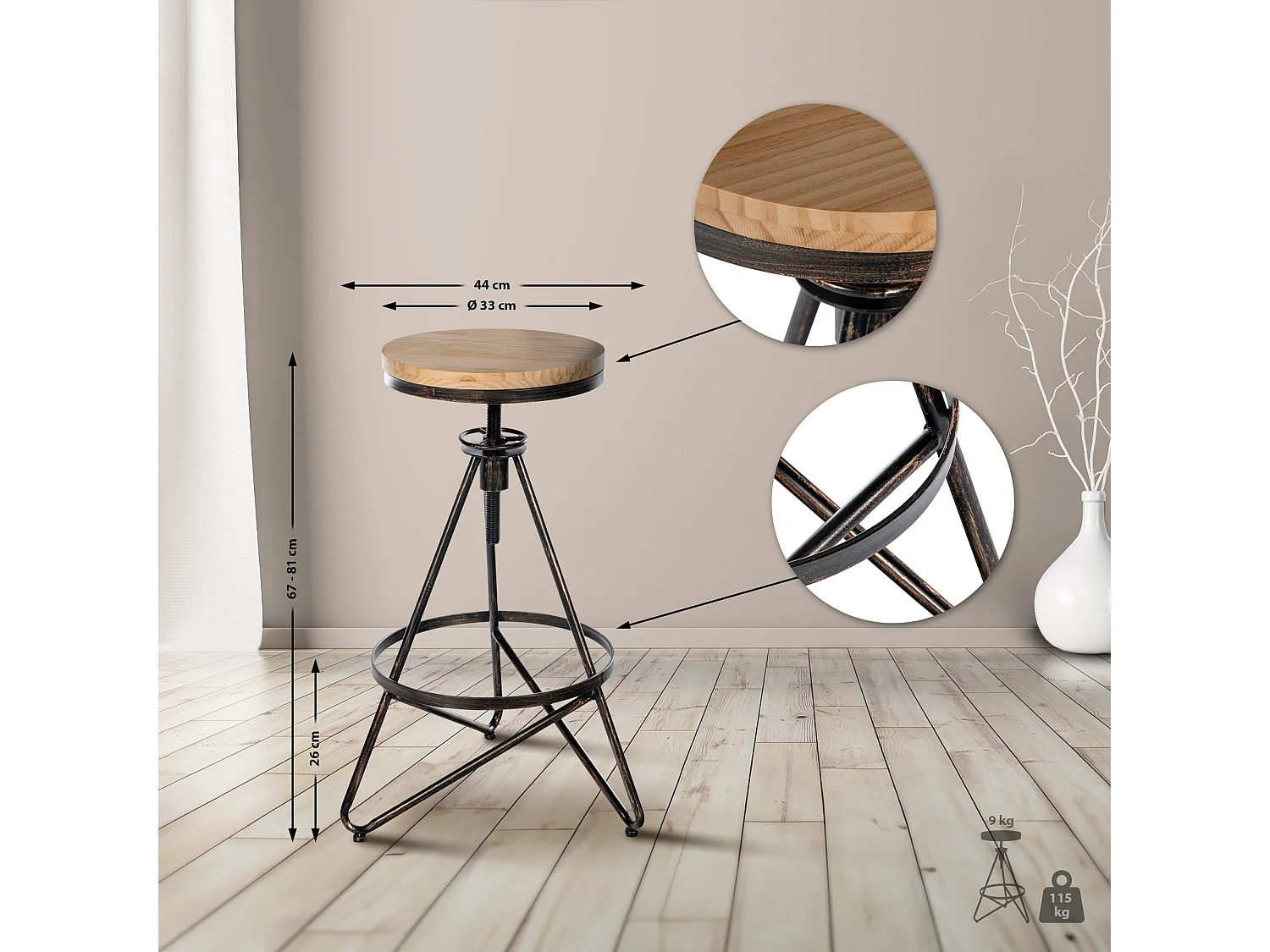 Barkruk - Metaal & natura - bronzen - Karla