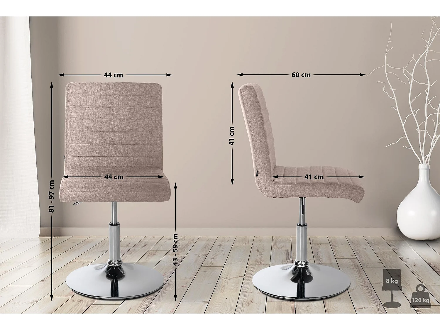 Lot de 2  chaise salle à manger - Tissu - Taupe - Elvas