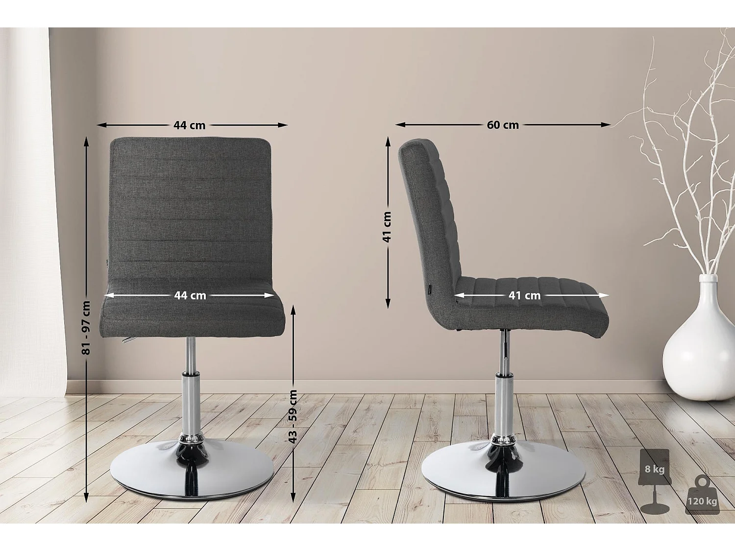 Lot de 2  chaise salle à manger - Tissu - Gris foncé - Elvas