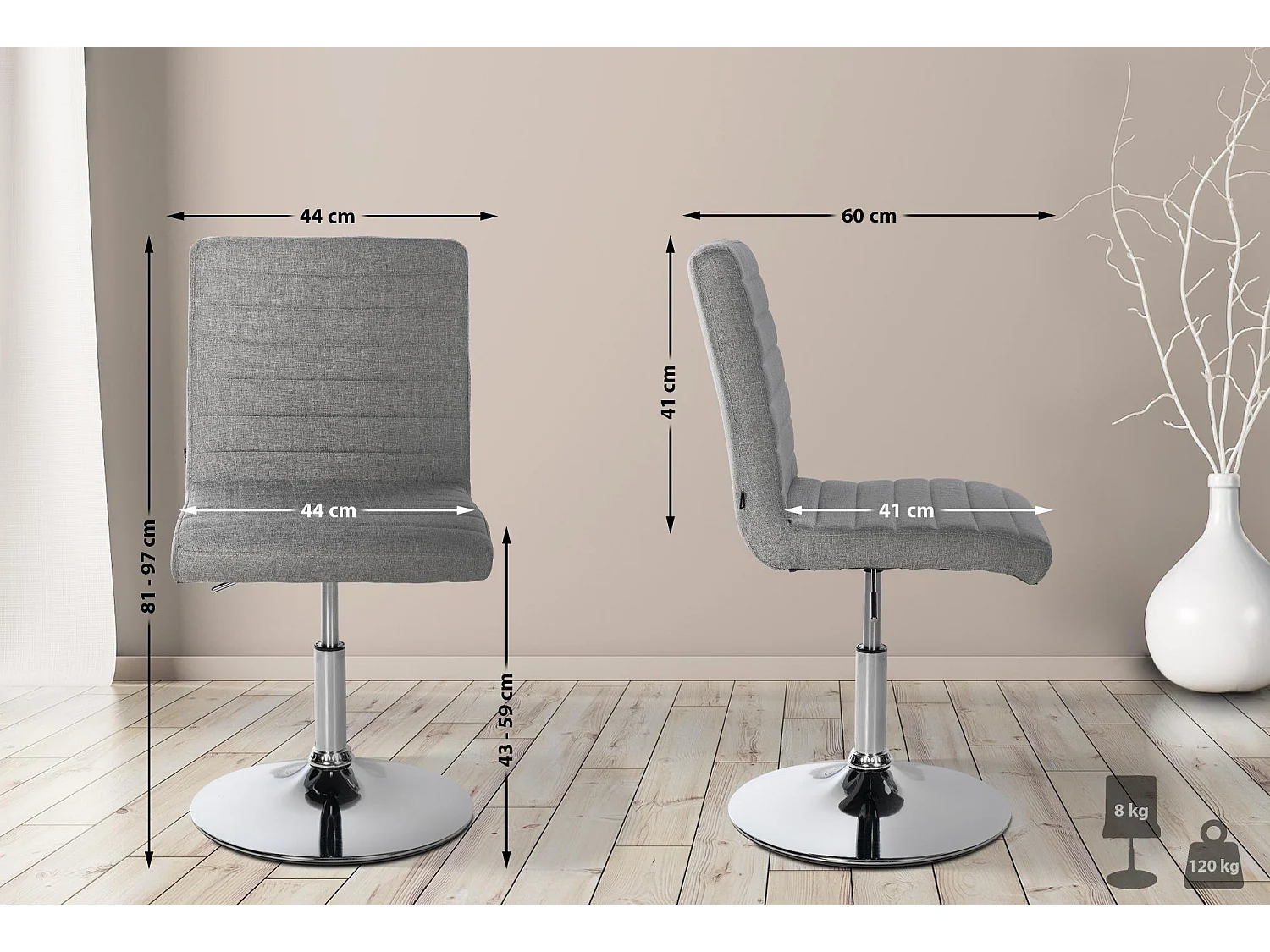 Lot de 2  chaise salle à manger - Tissu - Gris - Elvas