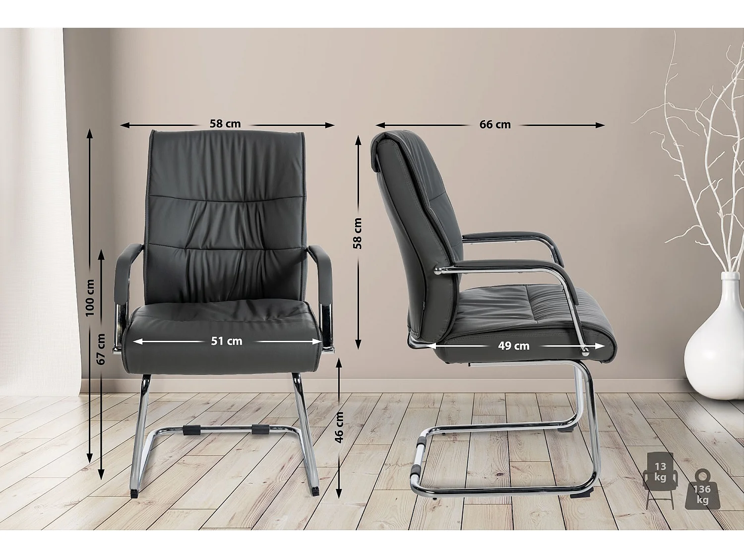 Lot de 2  chaises oscillantes - Similicuir - Gris - Sievert