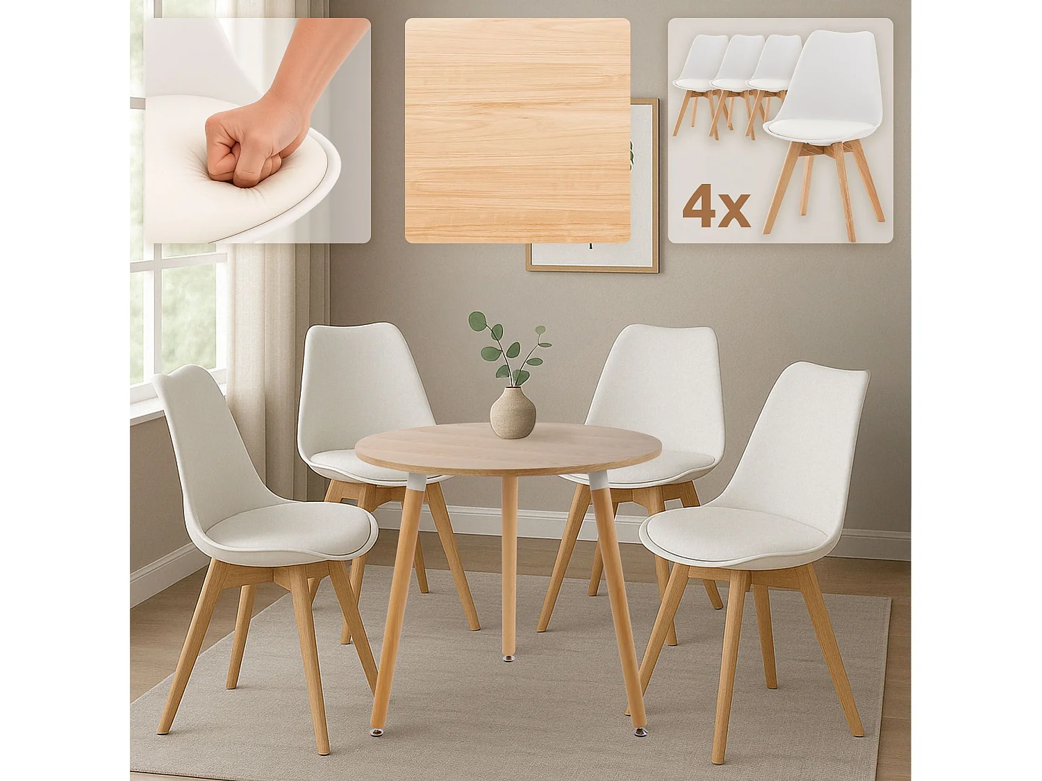 Woonkamer set - Tabel + 4 Stoelen - Lansgar