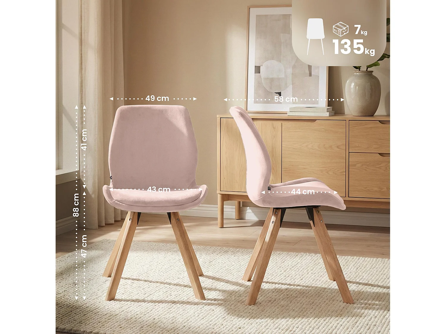 Lot de 2  chaise salle à manger - Velours - Rose - Luna