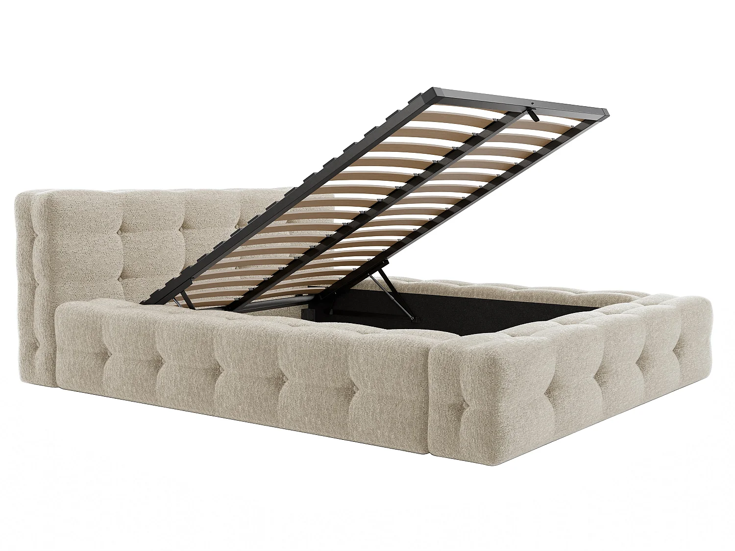 Polsterbett mit Bettkasten - 140 x 190 cm - Bouclé-Stoff - Beige - LERUCO von Pascal Morabito