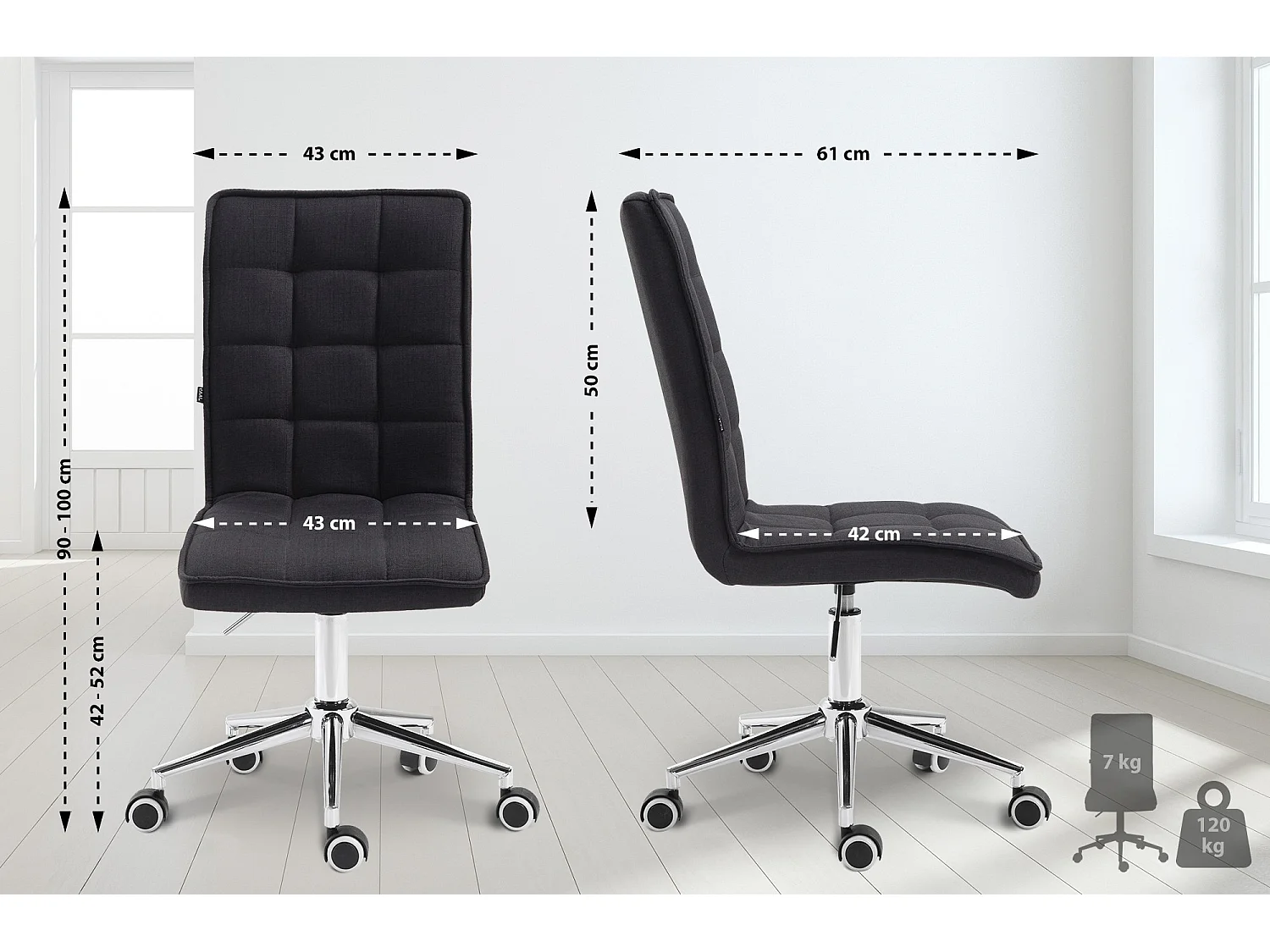 Chaise de bureau - Tissu & Métal chromé - Noir - Peking V2