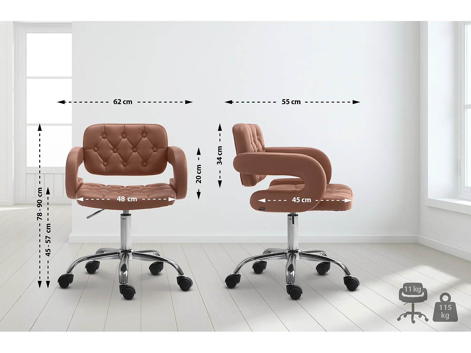 Chaise de bureau - Similicuir & Métal chromé - Cognac - Dublin