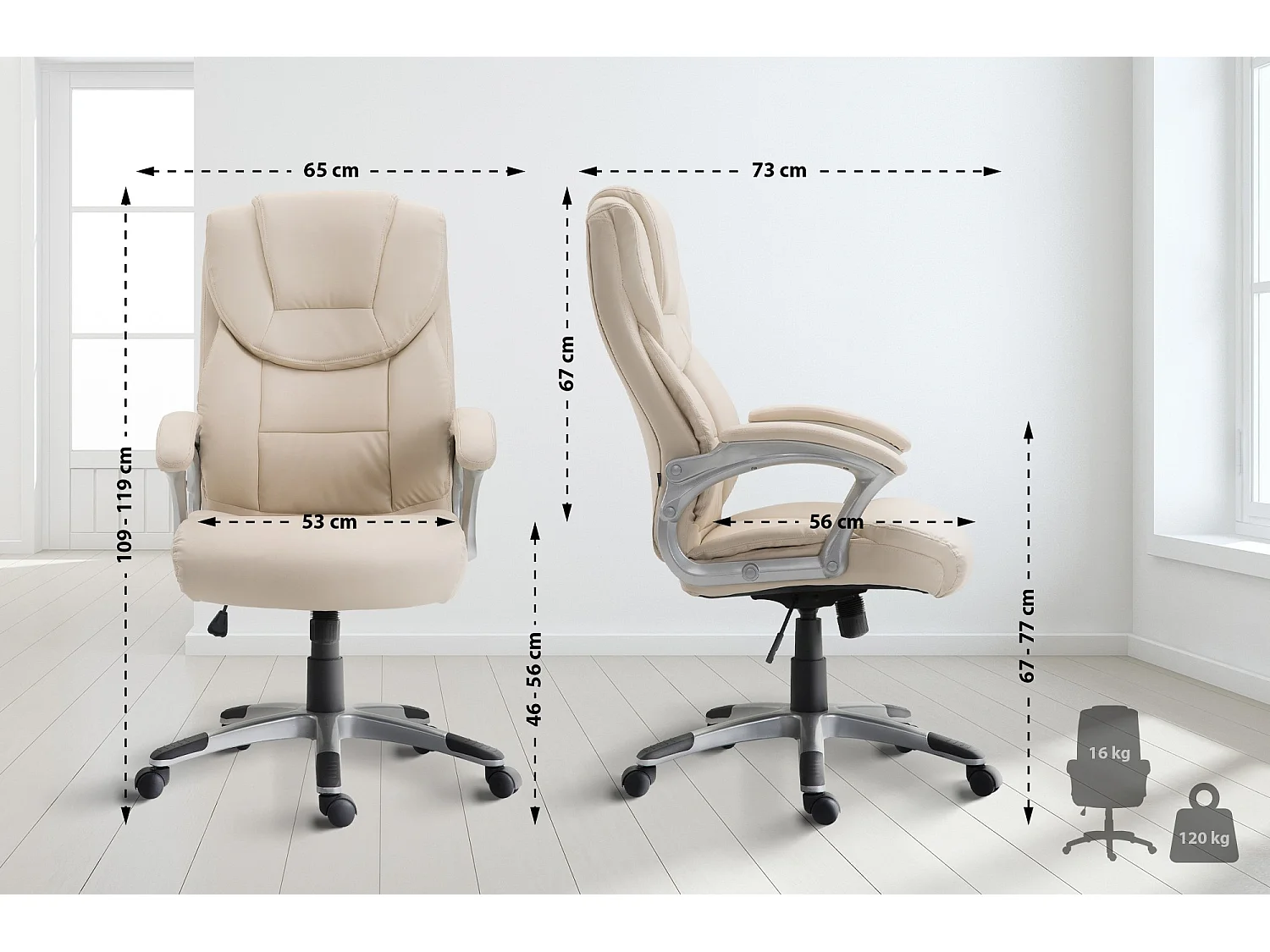 Chaise de bureau - Similicuir & Nature - Crème - Texas V2