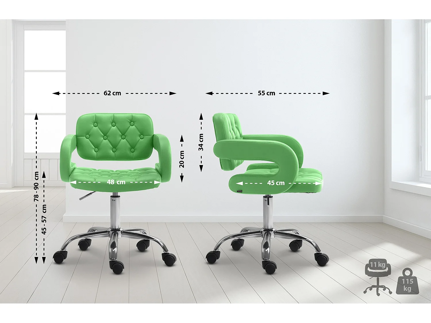 Bürostuhl - Kunstleder & Metall in Chromoptik - grün - Dublin