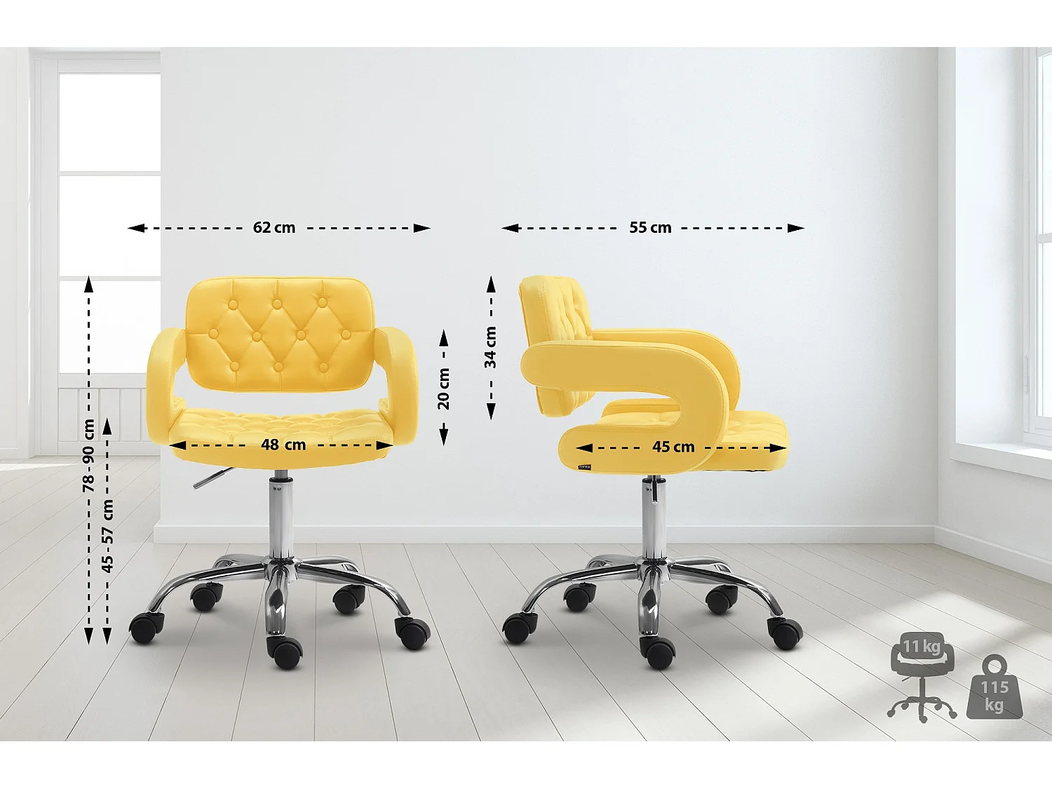 Bürostuhl - Kunstleder & Metall in Chromoptik - gelb - Dublin