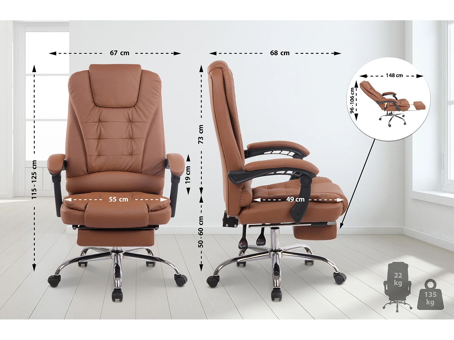 Chaise de bureau - Similicuir & Métal chromé - Marron clair - Oxygen