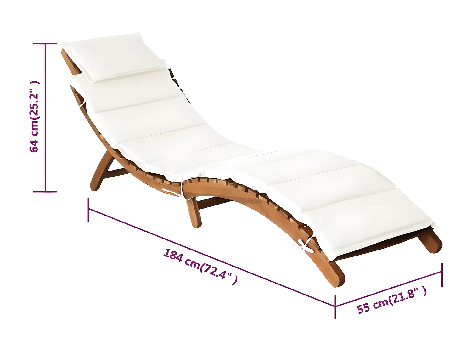 Chaises longues et coussins 2pcs Crème blanc Bois massif acacia