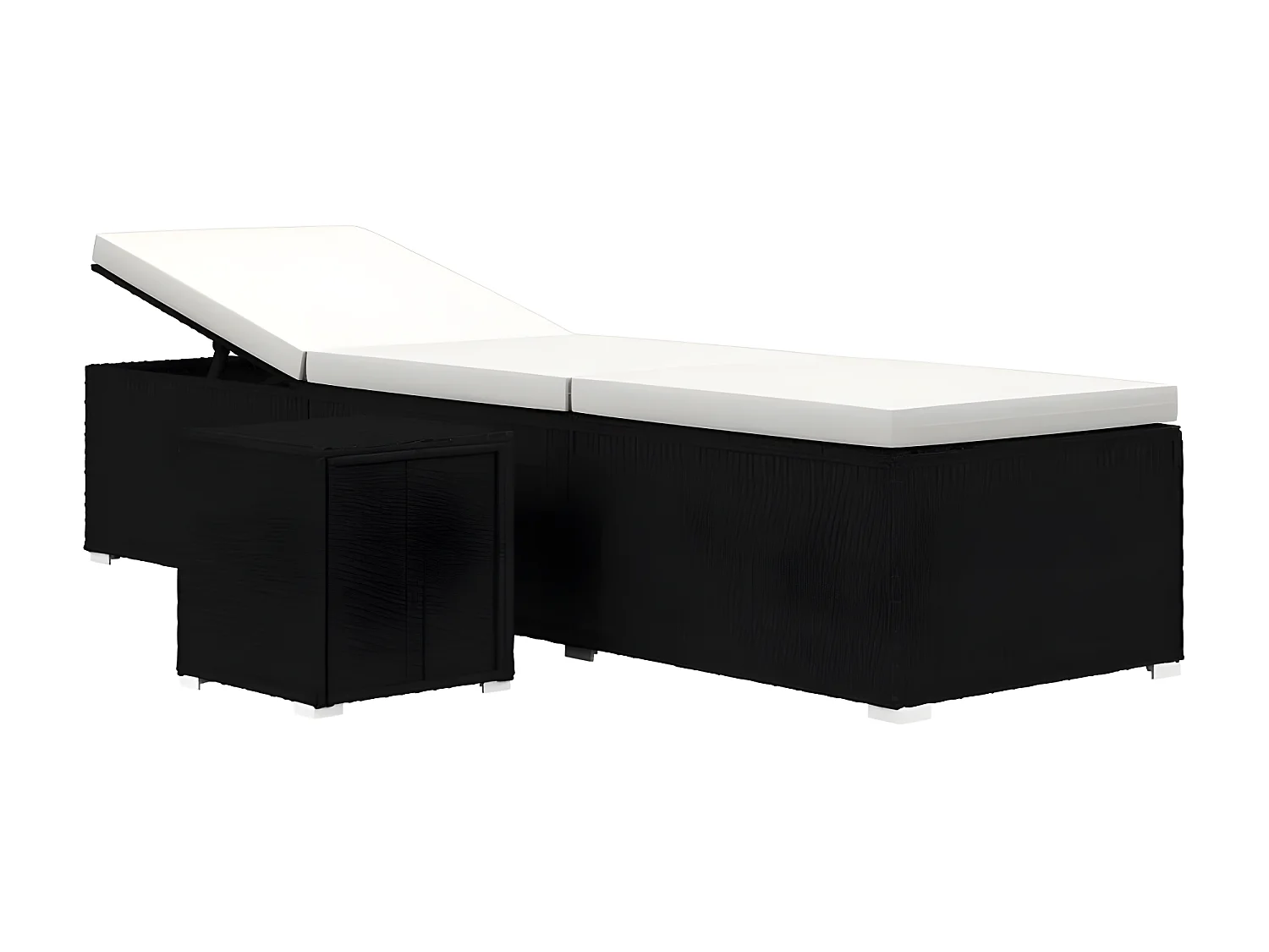 Set chaise longue et table tissu beige et résine noire Viali