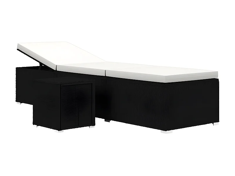 Set chaise longue et table tissu beige et résine noire Viali