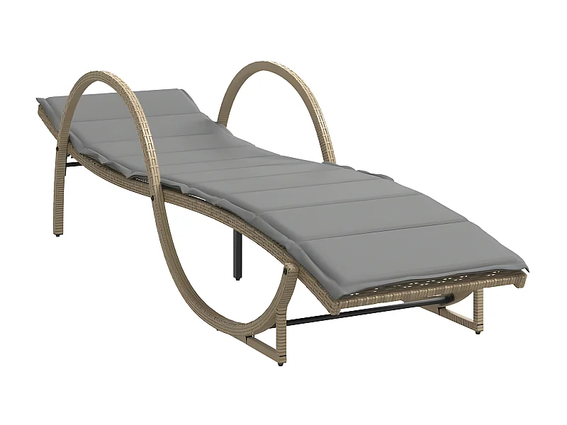 Chaise longue avec coussin beige 60x199x42 résine tressée