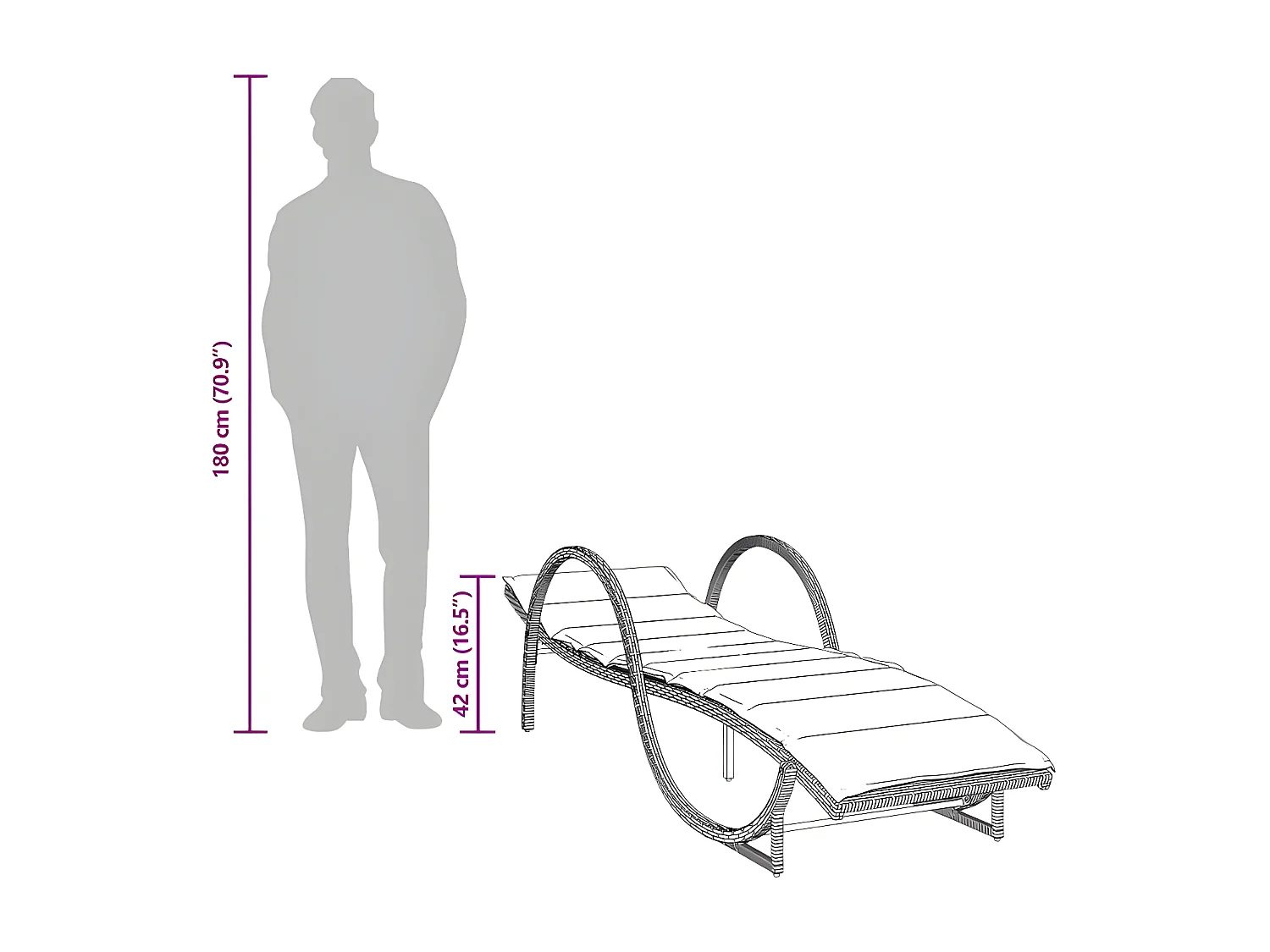 Chaise longue avec coussin beige 60x199x42 résine tressée