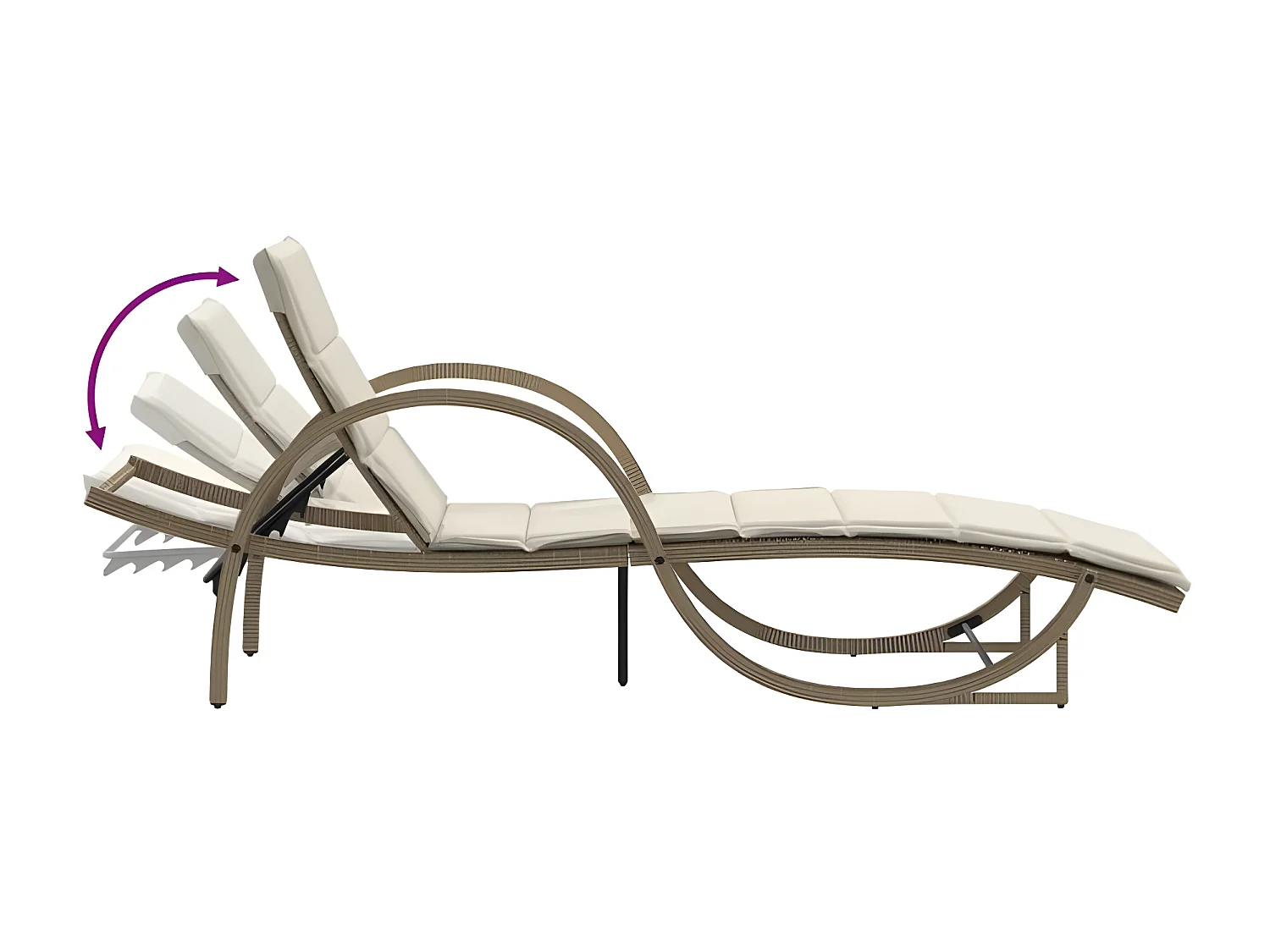 Chaise longue avec coussin beige 60x199x42 résine tressée