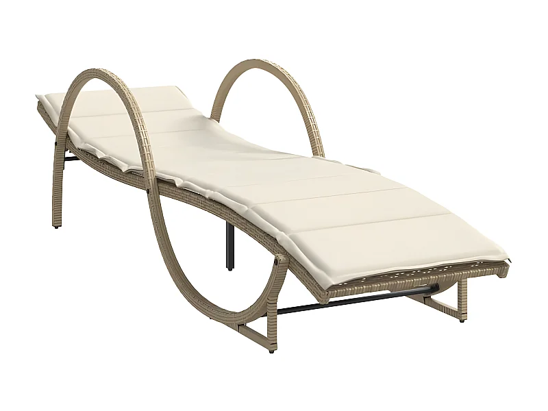 Chaise longue avec coussin beige 60x199x42 résine tressée