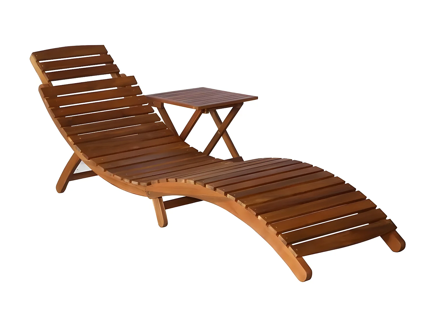 Chaise longue avec table acacia massif foncé Tulak