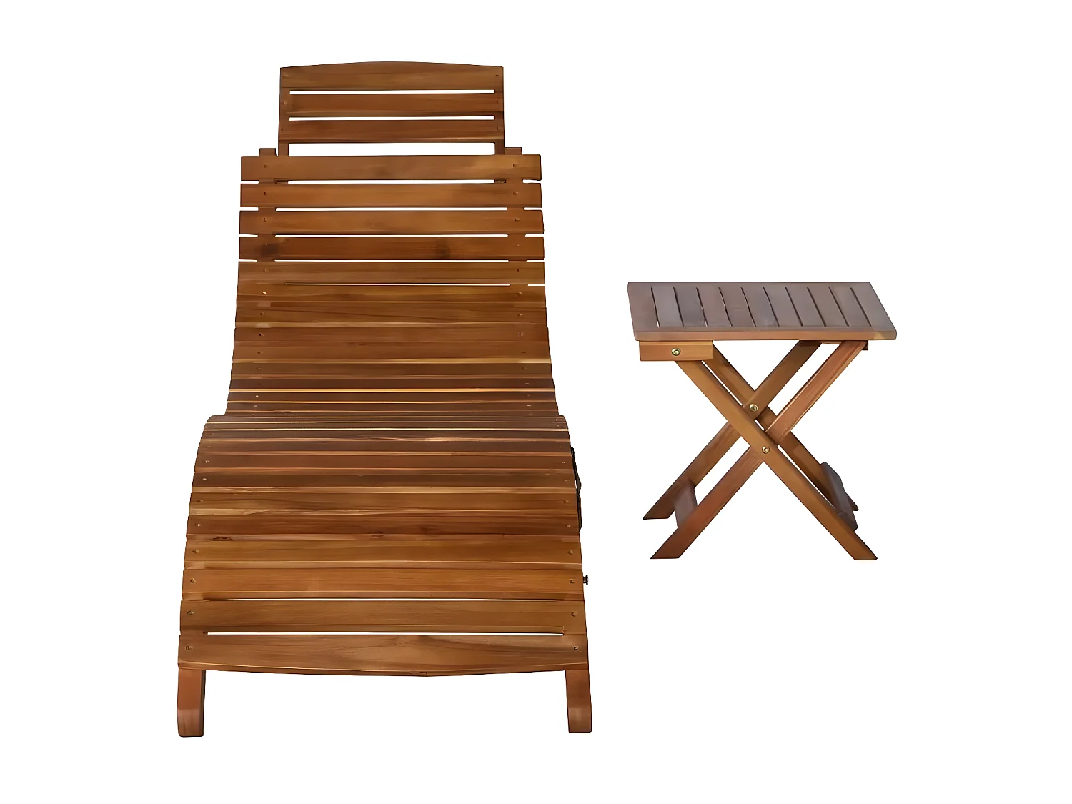 Chaise longue avec table acacia massif foncé Tulak