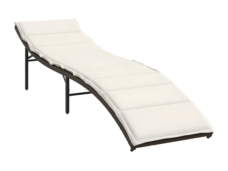 Chaise longue avec coussin marron 55x199x50 résine tressée