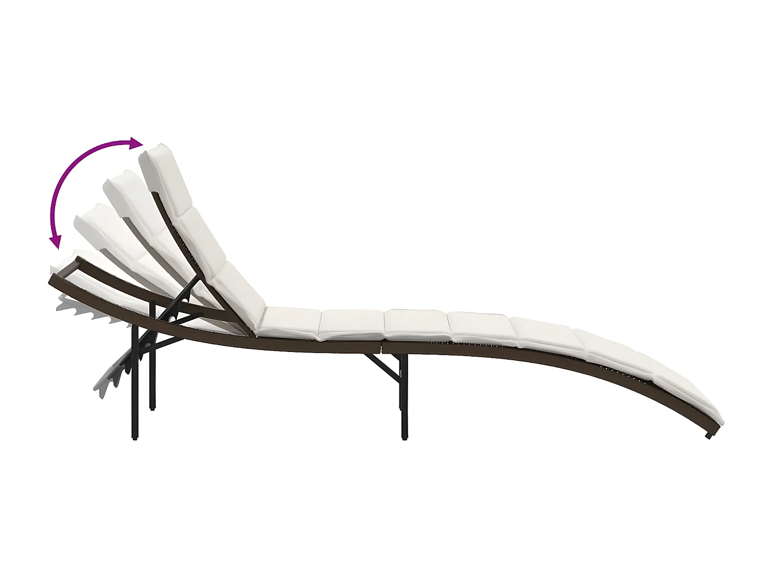 Chaise longue avec coussin marron 55x199x50 résine tressée