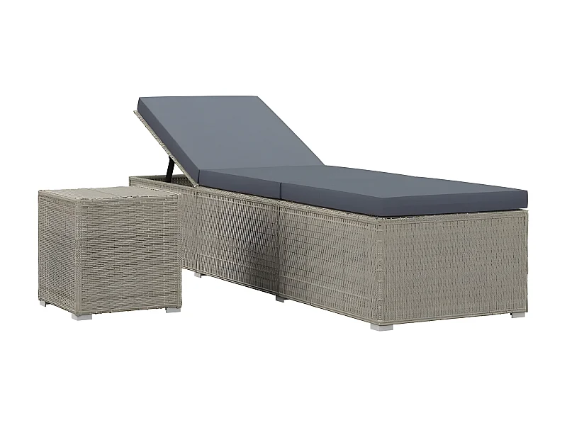 Set chaise longue et table tissu et résine tressée gris Viali